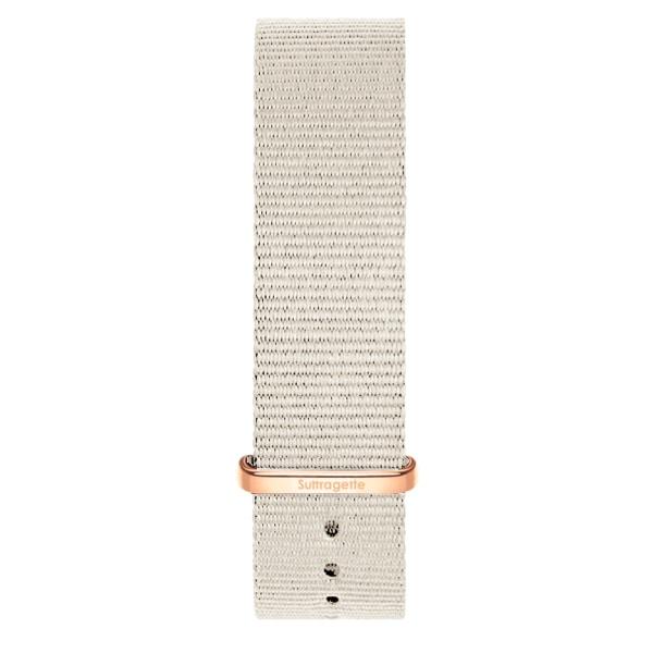 Womens grey fabric band rose gold buckle