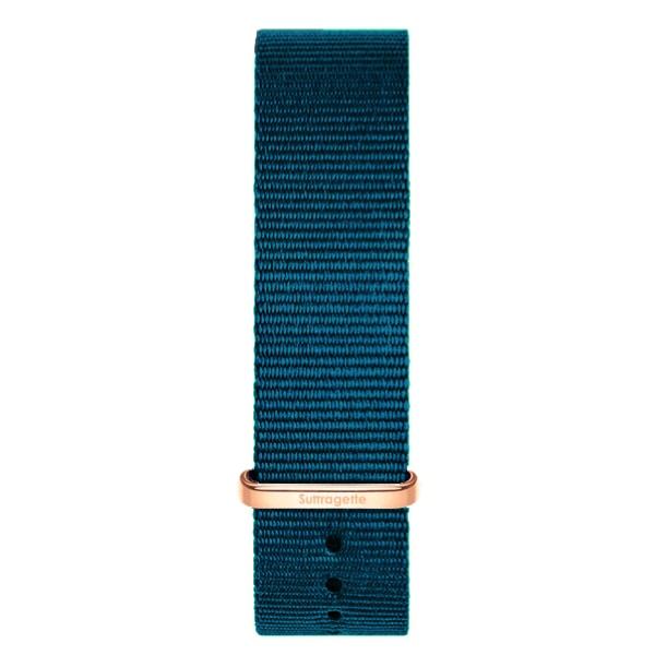 Womens turquoise fabric band rose gold buckle