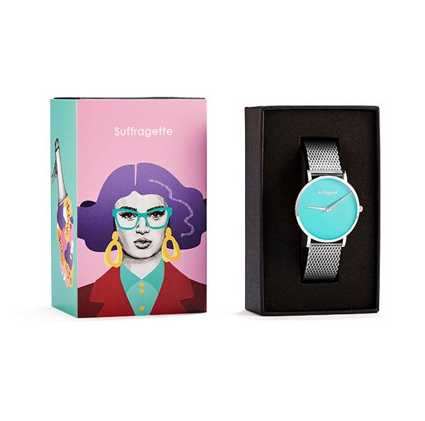 Womens Turquoise Watch - Silver - Suffragette Pankhurst - In box