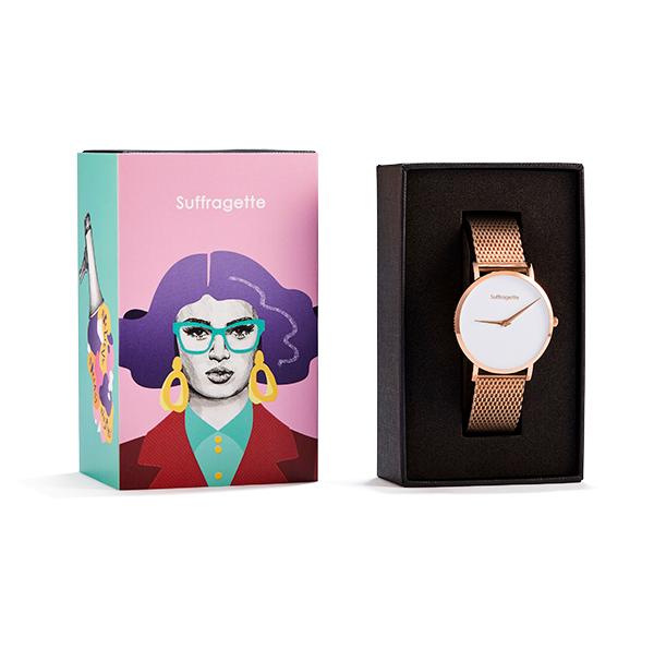 Womens White Watch - Rose Gold - Suffragette Pankhurst - In box