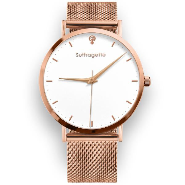 Womens White Watch - Rose Gold - Suffragette Kahlo