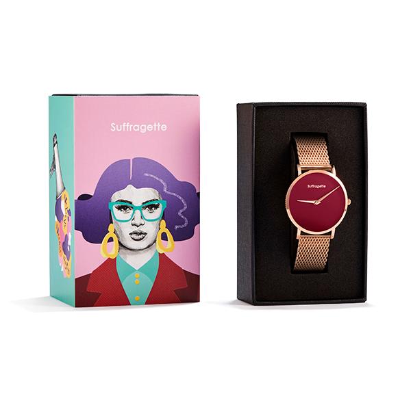 Womens Red Watch - Rose Gold - Suffragette Pankhurst - in box