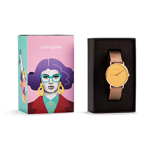 Womens Yellow Watch - Rose Gold - Suffragette Pankhurst - in box
