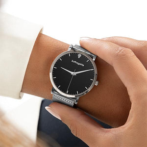 Womens Black Watch - Silver - Suffragette Kahlo - On wrist