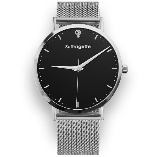 Womens Black Watch - Silver - Suffragette Kahlo