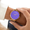 Womens Purple Watch - Rose Gold- Suffragette Kahlo - on wrist