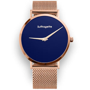 Womens Blue Watch - Rose Gold - Suffragette Pankhurst 