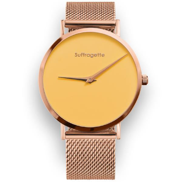 Womens Yellow Watch - Rose Gold - Suffragette Pankhurst